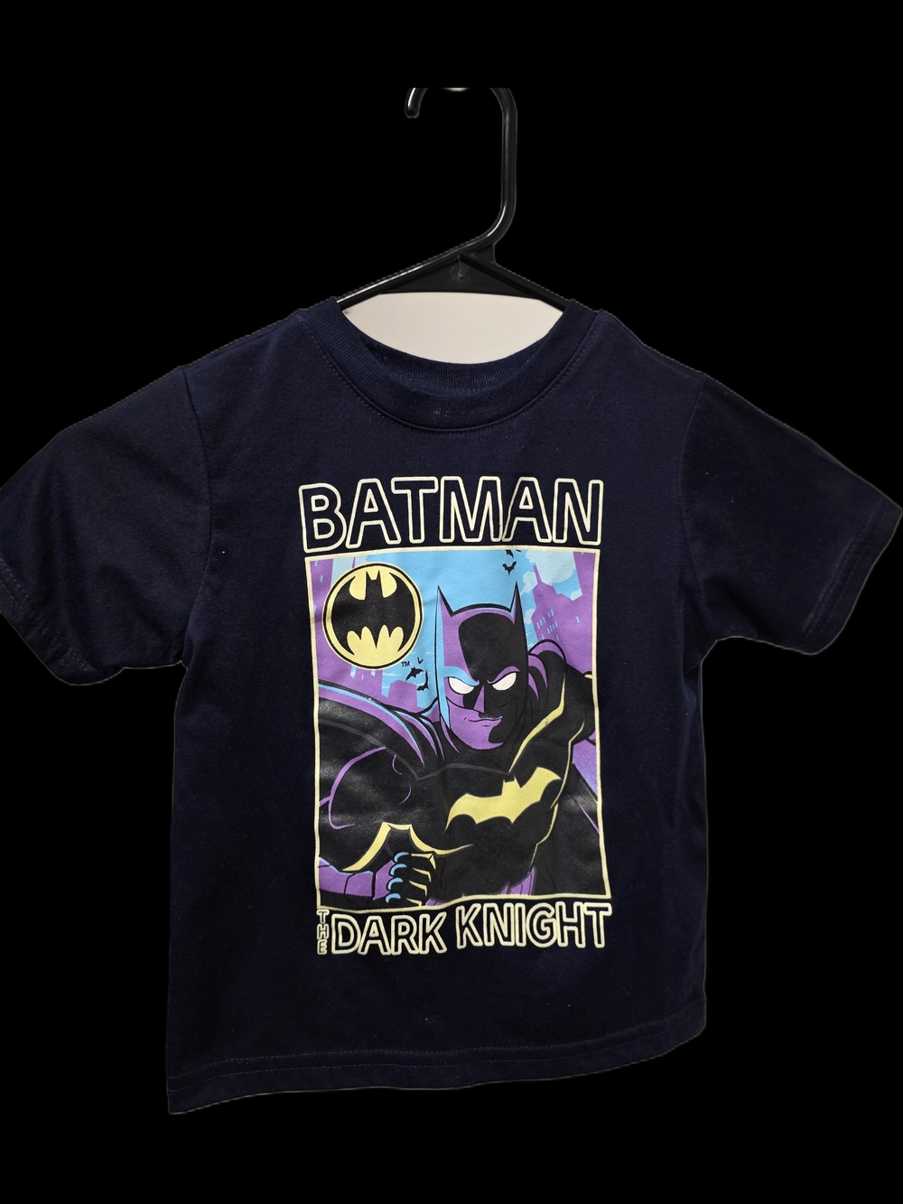 Batman Navy Short Sleeve Tee with Purple & Yellow Graphic